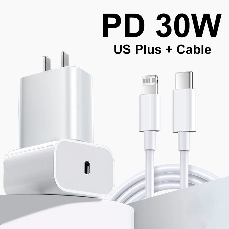 30W PD3.0 Quick Charger  For iPhone 11 13 12 14 Pro Max XR XS SE 8 Plus Fast Charging USB C Cable Phone Chargers Accessories